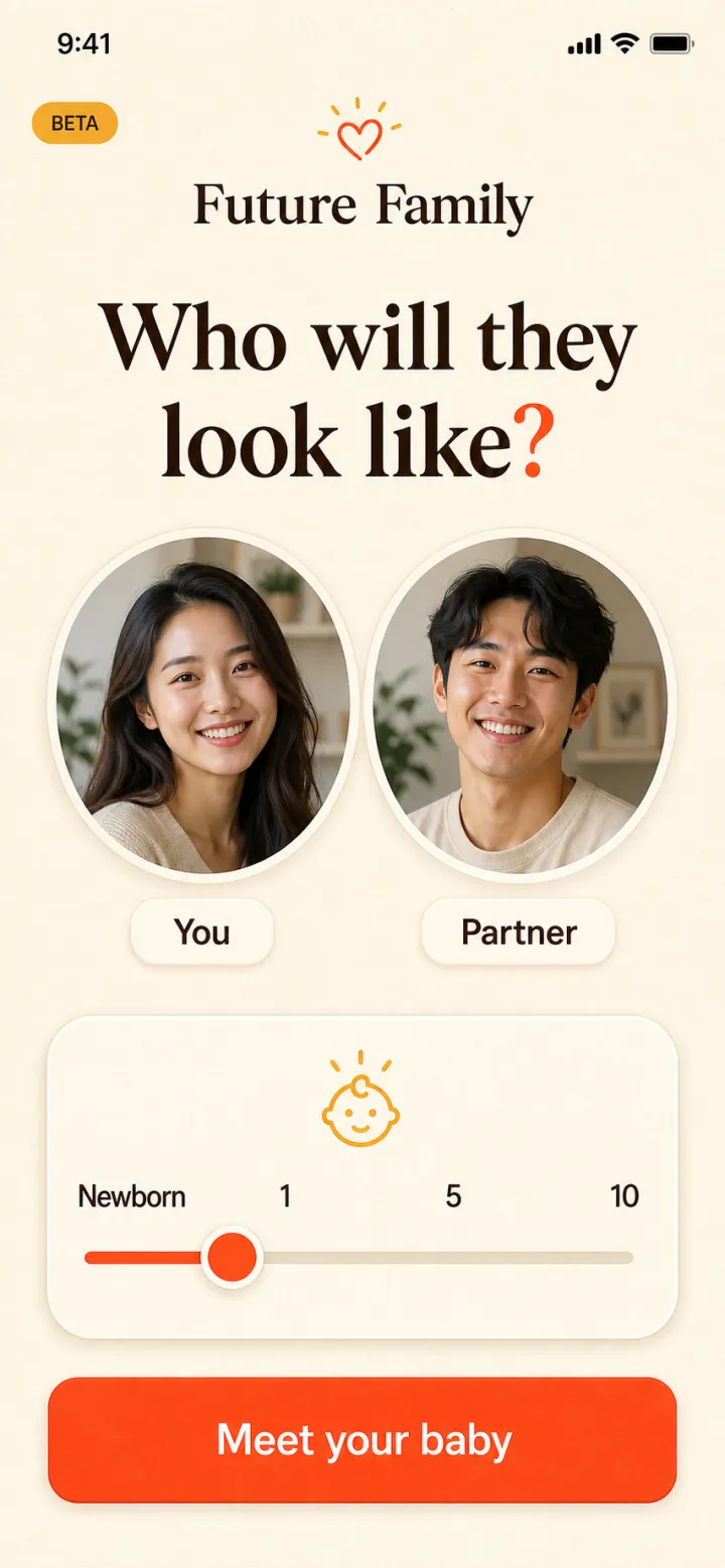 Future Family concept — couple photo input screen